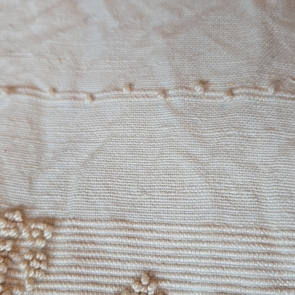 Cream Fringed Embroidered Throw Rug - Picture 5 of 10